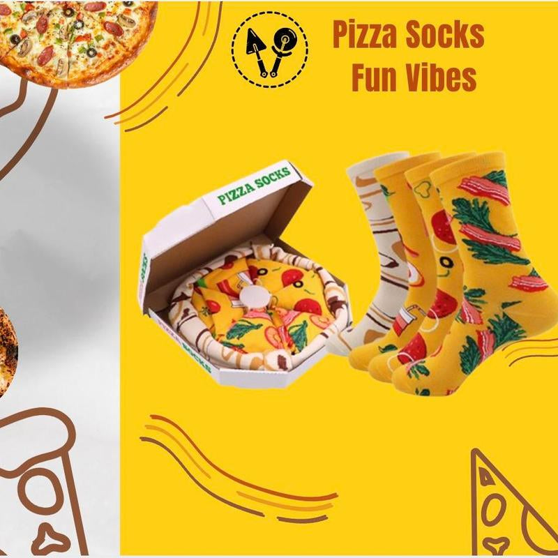 4-Pack Unisex Novelty Pizza Socks – Fun Gift Stocking Stuffer for Parties, Holidays, Birthdays, Halloween, and Christmas | Soft Mid-Calf Cotton Socks