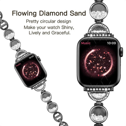 Compatible with Apple Watch Band 38Mm 40Mm 41Mm, Ambilight for Women, Easy Adjustable Bracelet, Bling Dimond Sand in Circle, Jewelry Metal Strap for Iwatch Series 7 6 5 4 3 2 1 Se(Black)