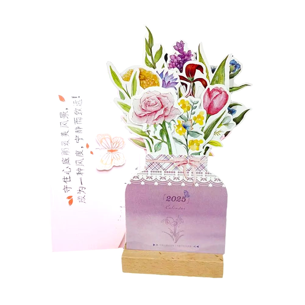 2025 Bloomy Flower Desk Calendar Creative Wooden Card Calendar High Quality Desktop Calendar Illustrator Decorate Supplies