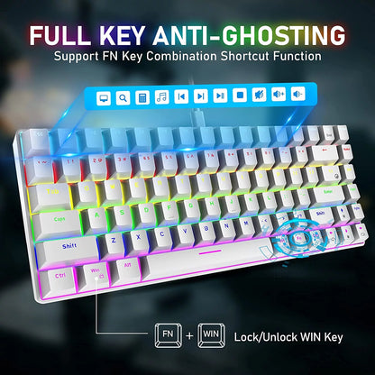 Wired Gaming Keyboard Rainbow Backlit Mechanical Keyboard Type-C 84 Keys Full Keys Anti-Ghosting for PC Gamers Work Office Blue Switch & Red Switch