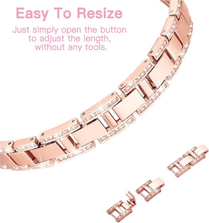 Dressy X Band for Apple Watch Bands 40Mm for Women with Bling Diamond Case, Metal Thin Iwatch Bands for Women, Designer Cute Band for Apple Watch SE Band Series 6 Band Series 5 4-Rose Gold