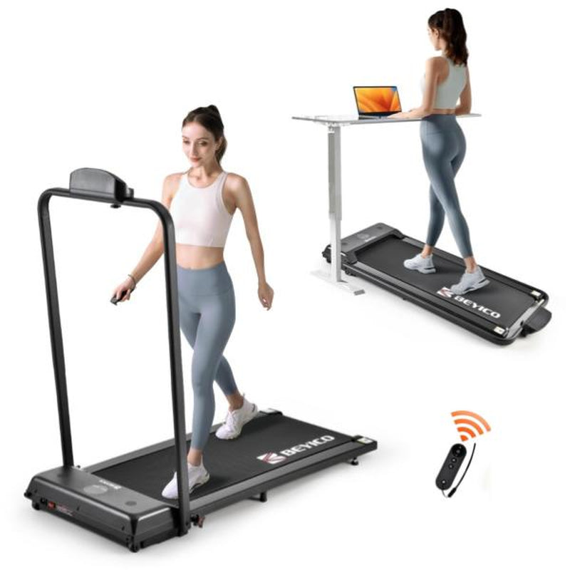 2-In-1 Walking Mat Treadmill with Remote Control for Obese People Desktop Treadmill with Stand Low Noise under Table Treadmill Wheels for Easy Movement Folding Treadmill, Portable at 6.2 MPH Suitable for Home and Office Use