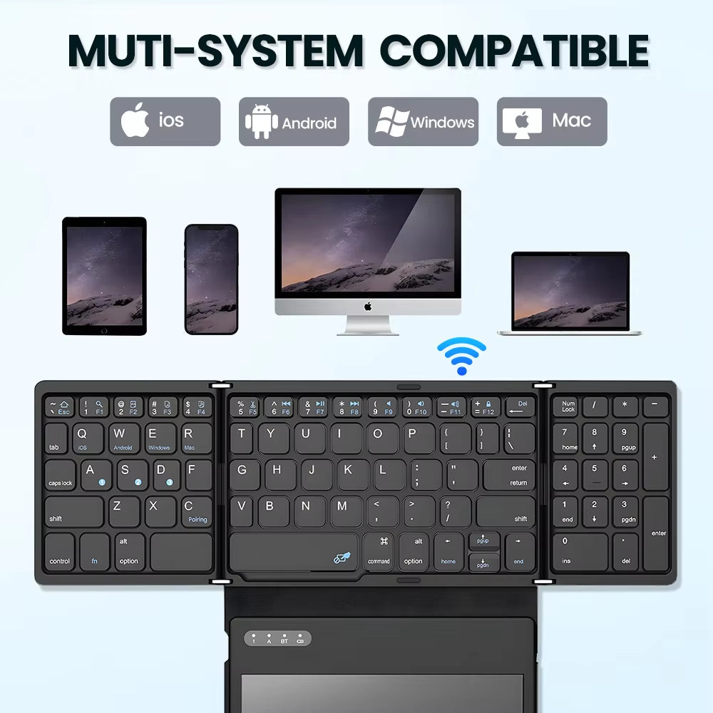 Portable Quadruple Folding Wireless Bluetooth Keyboard with Foldable Touchpad for Windows Android IOS Tablet Ipad Phone