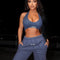 Sporty Two Piece Set Girl Halter Crop Tops+Drawstring Sweatpants Slim Activewear Casual Gym Workout Fitness Womens Outfits