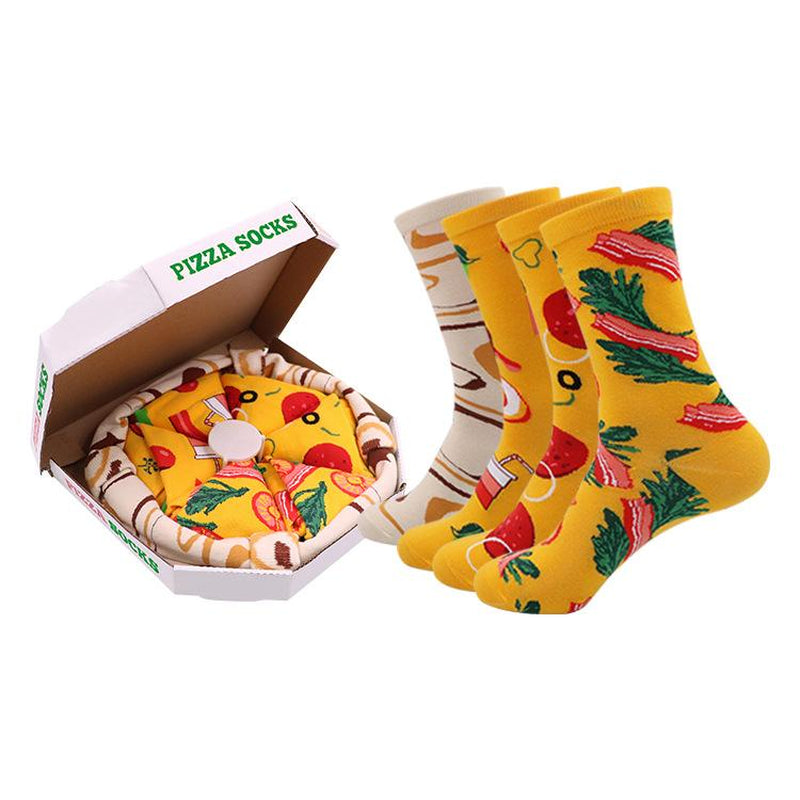 4-Pack Unisex Novelty Pizza Socks – Fun Gift Stocking Stuffer for Parties, Holidays, Birthdays, Halloween, and Christmas | Soft Mid-Calf Cotton Socks