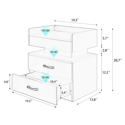 Side Table with Charging Station, Wood Nightstand with Drawers and LED Lights, Bedside Table with Plug Outlets, 2 USB Ports, Modern End Side Table for Bedroom Living Room Office, Black