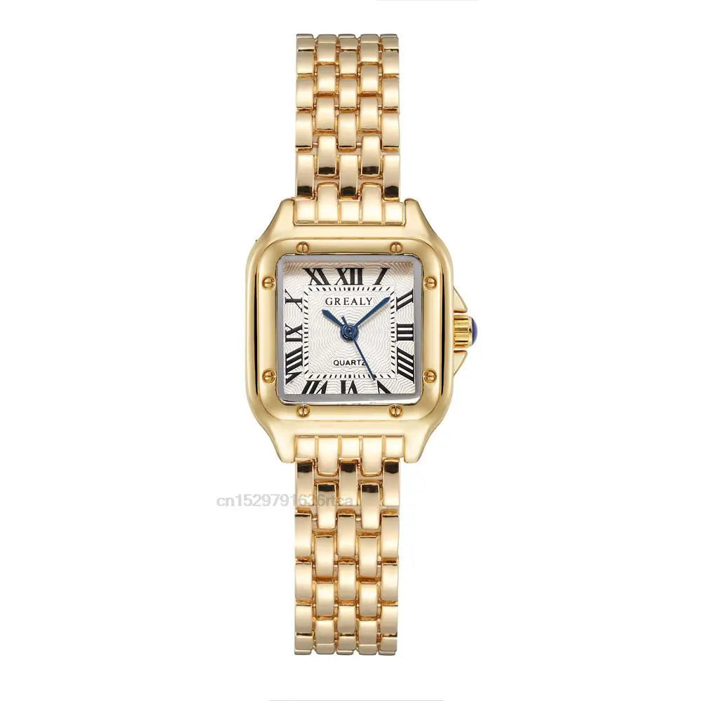 Women'S Fashion Square Watches Gold Alloy Strap 2024 Luxury Ladies Quartz Wristwatches Qualities Female Roman Scale Clock